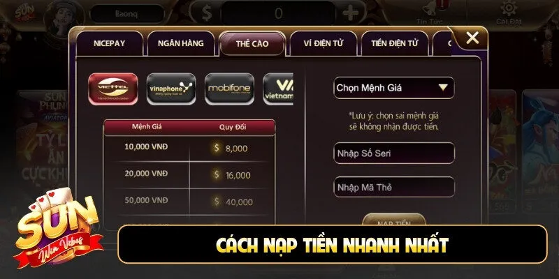 Cách nạp tiền nhanh nhất