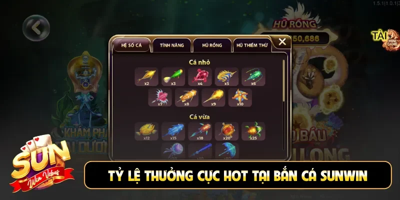 Tỷ lệ thưởng cực hot tại bắn cá Sunwin